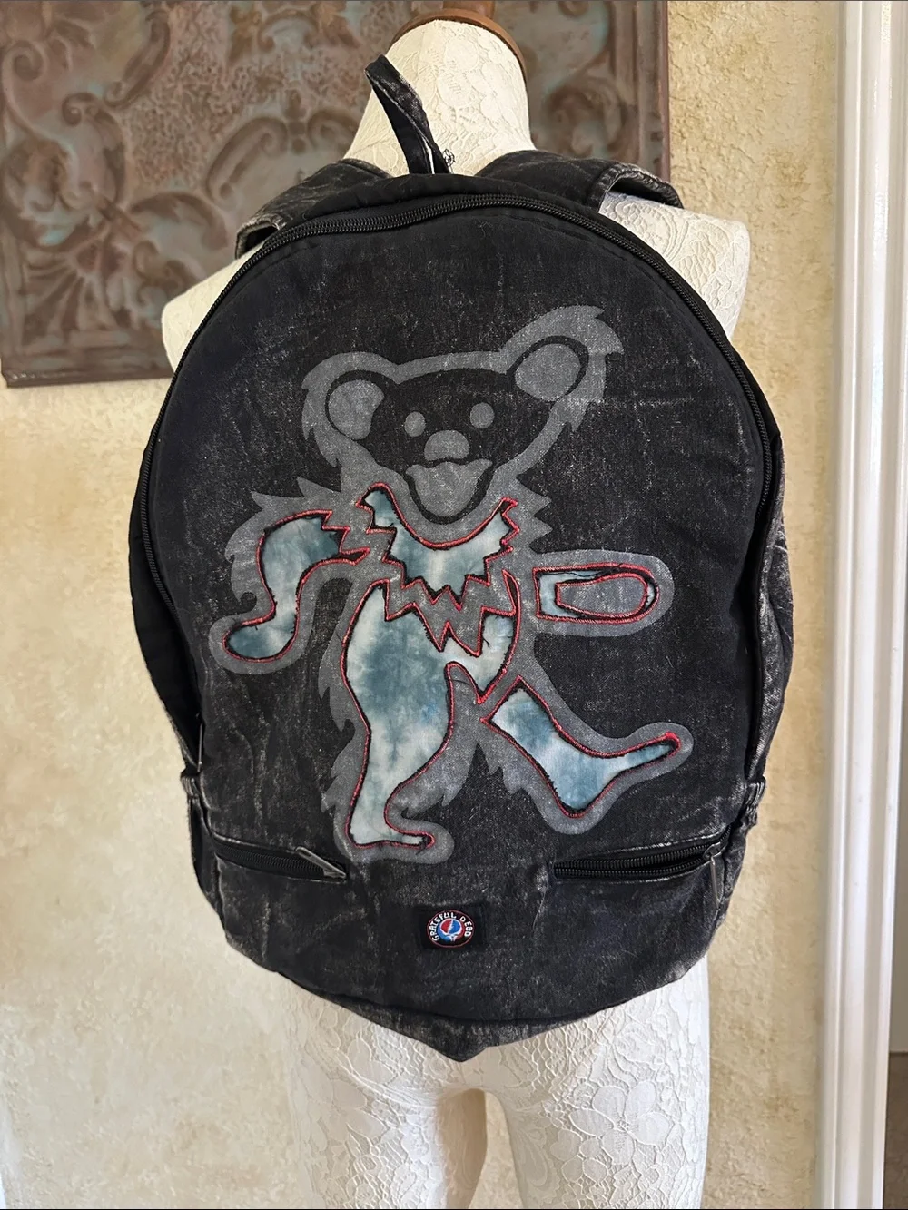 Unbranded Black Canvas Backpack with Dancing Bear